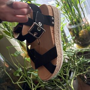 Soda Black and Tan Espadrille Sandals